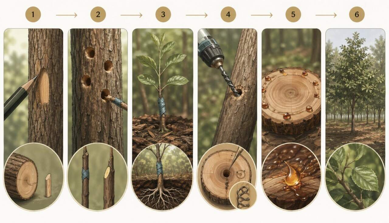 การกระตุ้นยางสไตล์ Kynam บนลำต้น Aquilaria sinensis จากสวนปลูก