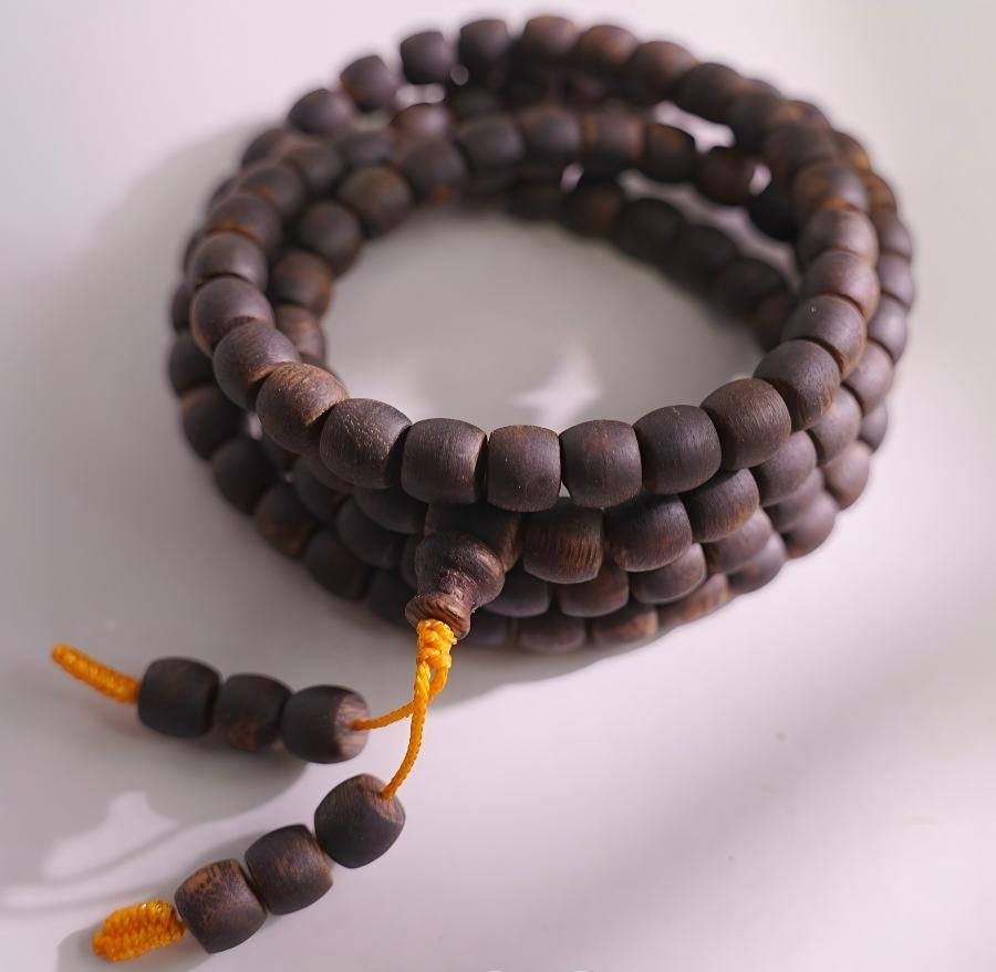 Multi-Wrap Drum Bead Agarwood Bracelet — Layered multi wrap drum bead agarwood bracelet — Aquilaria sinensis oud beads in stacked formation., image 2