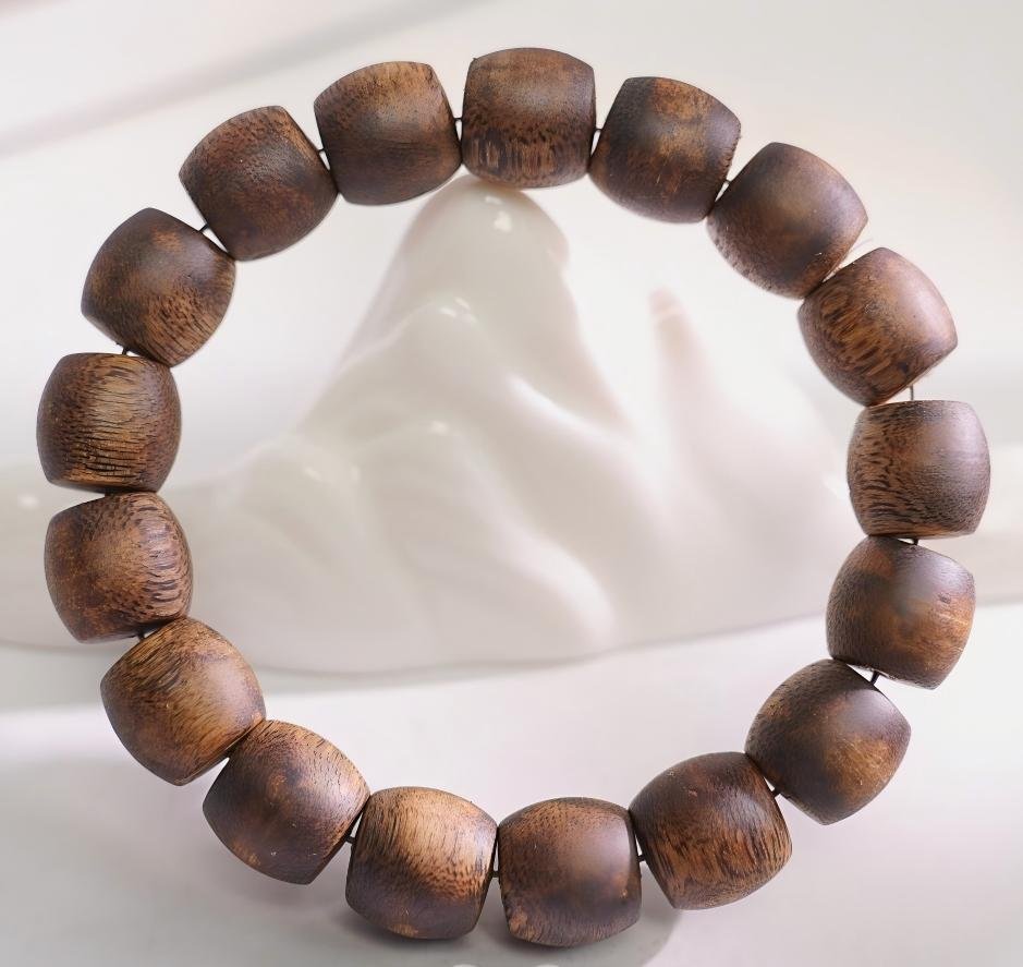 Drum Bead Agarwood Bracelet (Single Wrap) — Drum bead agarwood bracelet (single wrap) — Aquilaria sinensis oud beads in drum cut, hand-strung. | agarwood wholesale Guangdong China