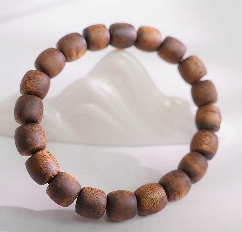 Bracelet perles tambour simple — Bracelet traditionnel en bois d'agar perles tambour — forme chinoise classique, parfum oud naturel riche., image 4